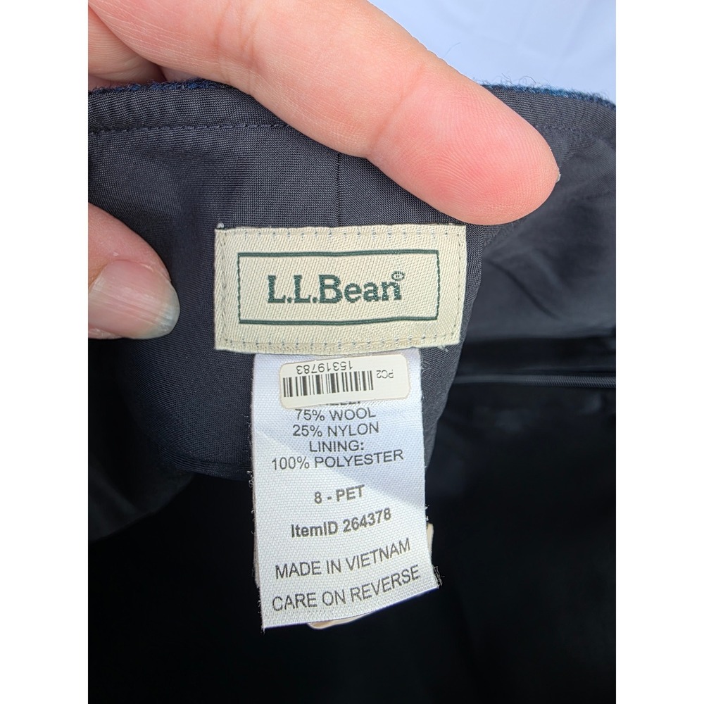 LL Bean Blue Green Plaid Wool Blend Skirt Womens 8 Petite Pencil Skirt Vintage - Picture 8 of 9